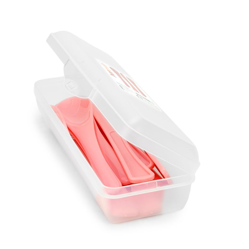 Herevin Boxed Polypropylene Cutlery Set - Pink | 12 Pcs (4 Spoons, 4 Forks, 4 Knives + Storage Box) | Reusable Plastic Tableware for Home, Office, Travel & Kids - Image 2